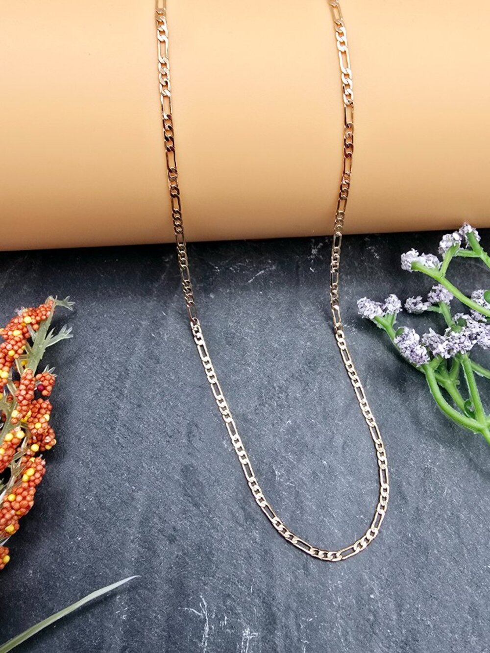 Rose Gold Flat Link Chain Necklace | Gold Plated Brass | 17.7 Inch, XPNL0018